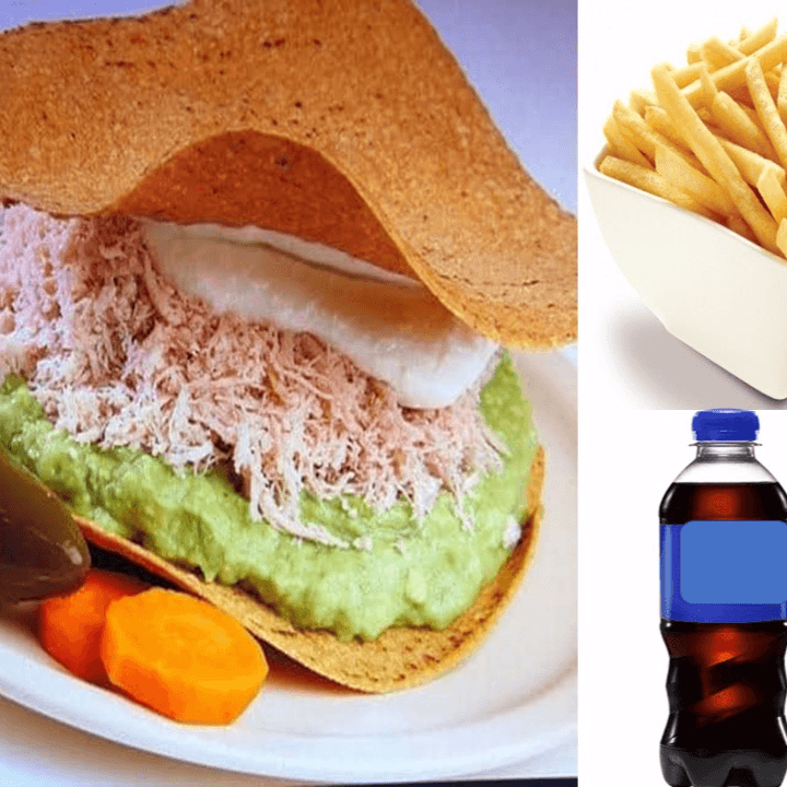 Tostada Siberia con Papas Fritas y Refresco