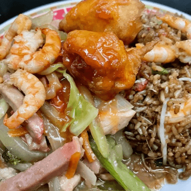 Bandeja China, Chop Suey, Agridulce, con Camarones