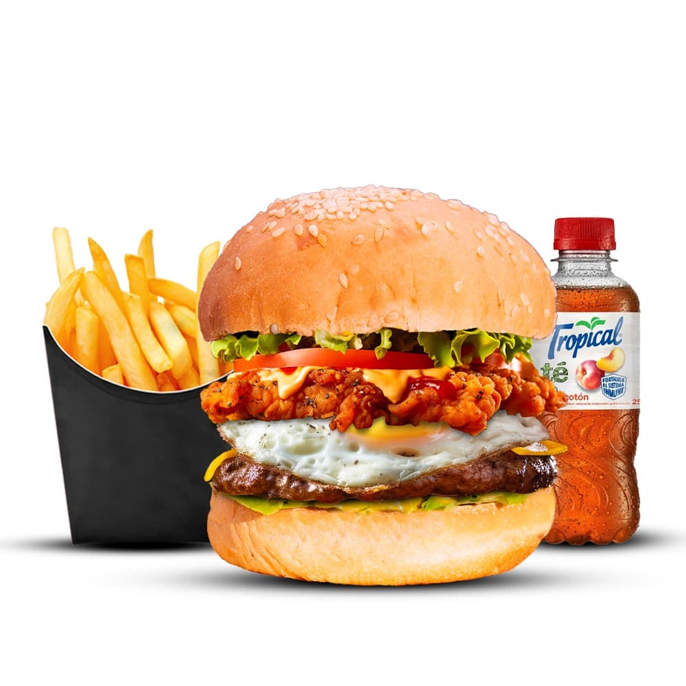 Hamburguesa Mixta + Papas + Té