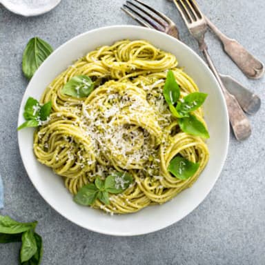 Pasta Al Pesto Con Champiñones