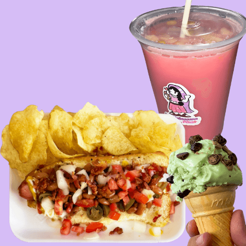 COMBO hotdog Res + bebida+ papitas + postre