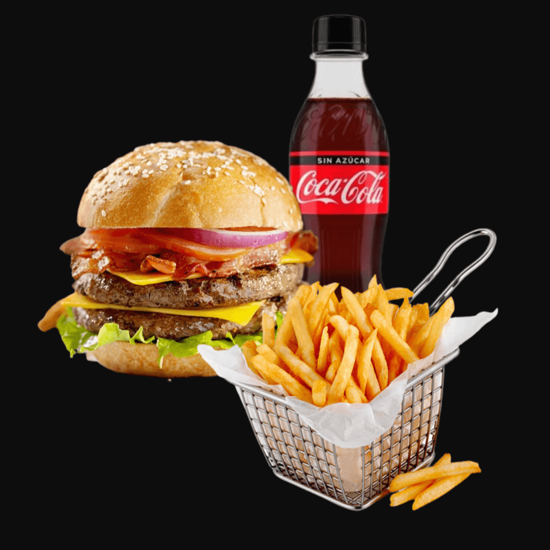 1 Hamburguesa doble + papas + Coca cola`