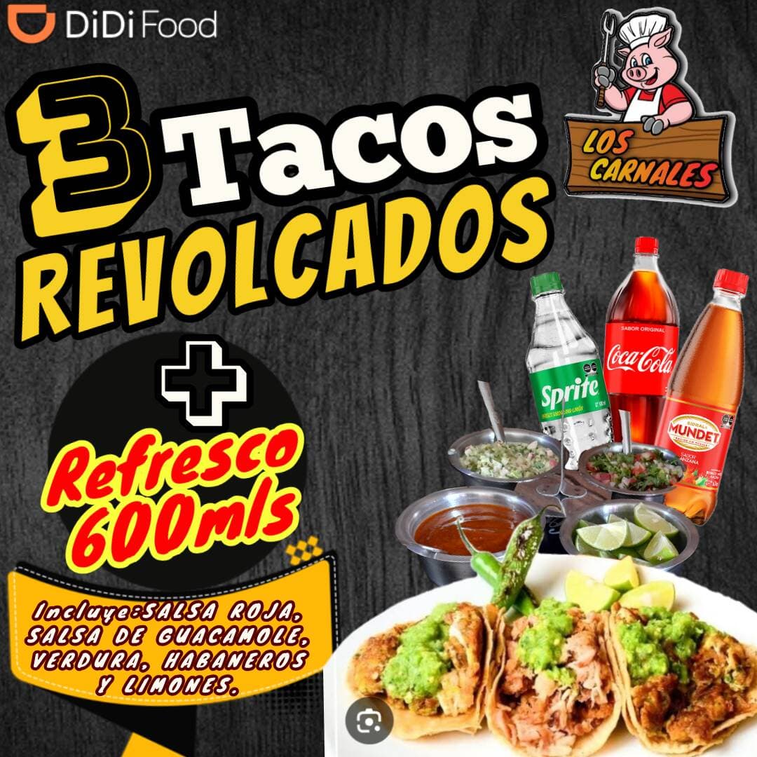3 Tacos Revolcados + Refresco 600 Ml