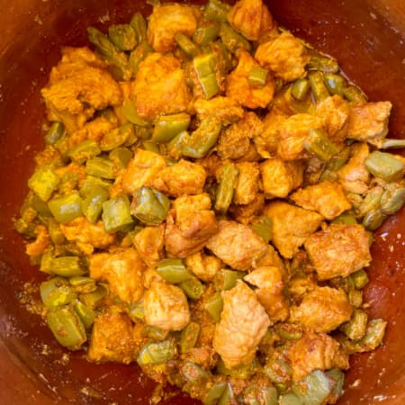 Puerco con Nopal en Salsa Roja Tortilla de Harina