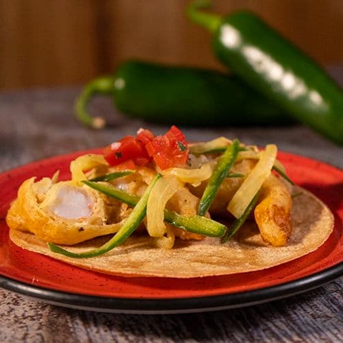 Taco de camarón en tempura