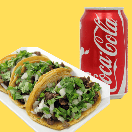 2 ORDENES TACOS DE BISTEC + 1 COCA COLA 355 Ml