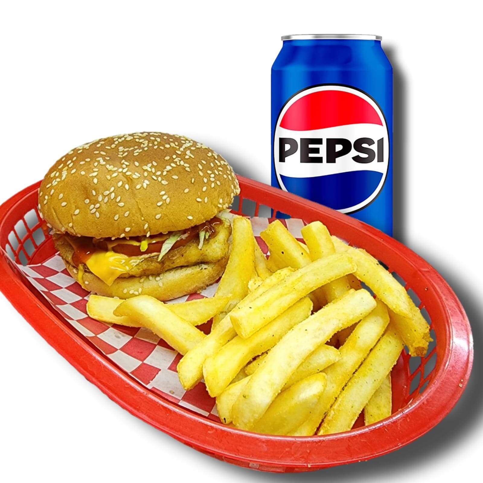 Hamburguesa de Pollo con Papas y Refresco