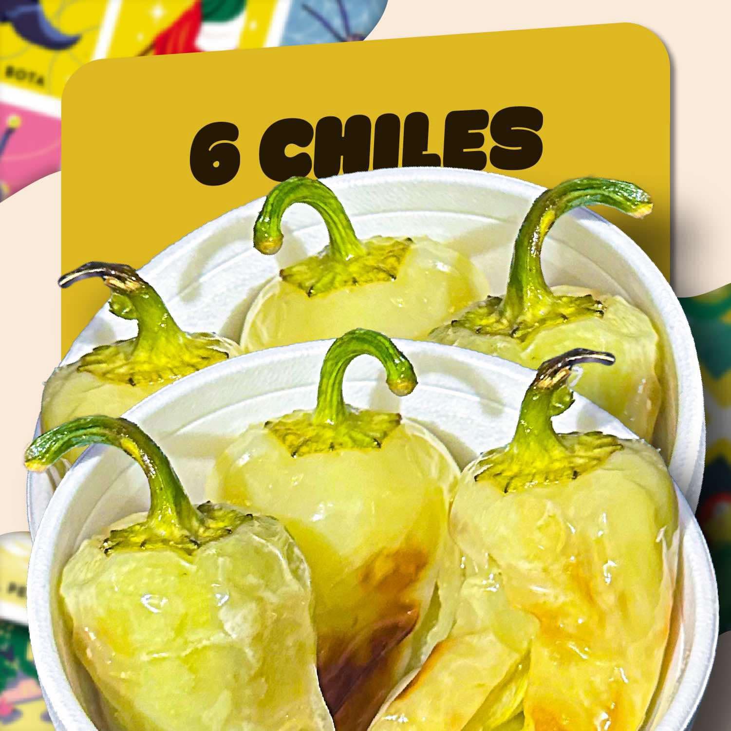 6 chiles wueros con salsa magi y limon