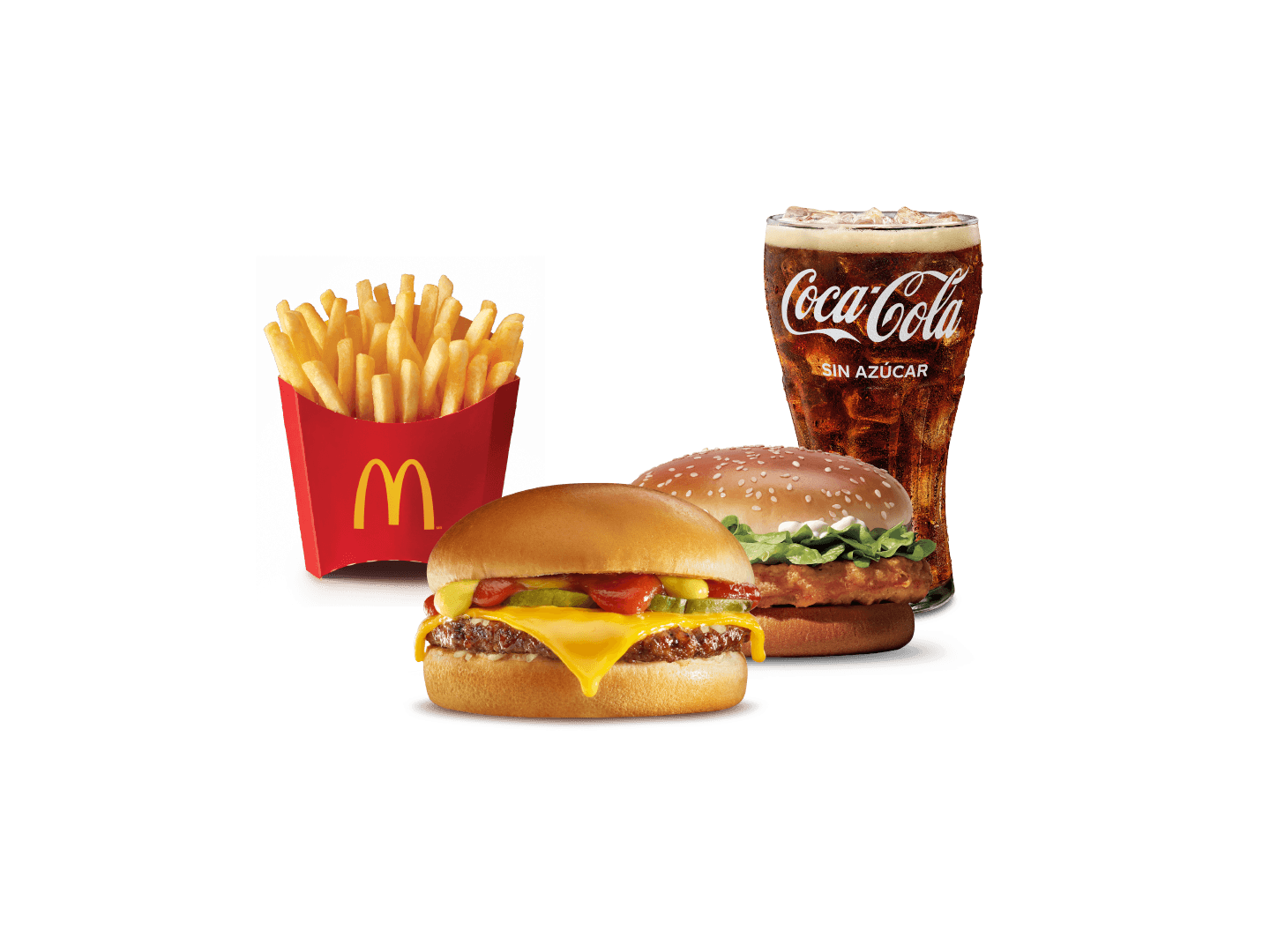 McPollo, Hamburguesa con Queso, McPapas® Medianas y bebida media