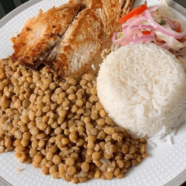 filete de bonito con lentejas