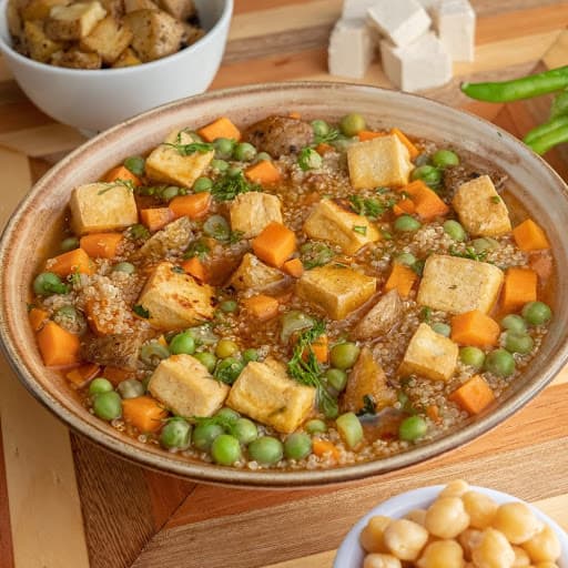 Sopa de quinua, tofu y verduras
