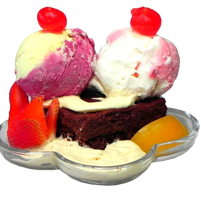 Duraznos con Helado +  Brownie con Helado