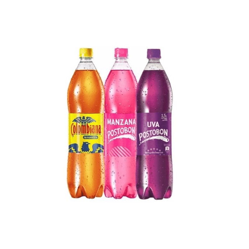 Gaseosa postobon uva, manzana, colombiana 1.5Lt