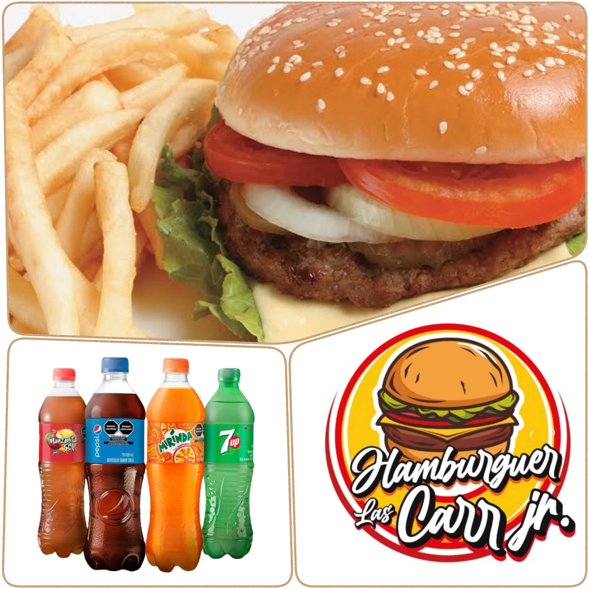 Hamburguesa Sencilla de Queso Chica,papas y Bebida