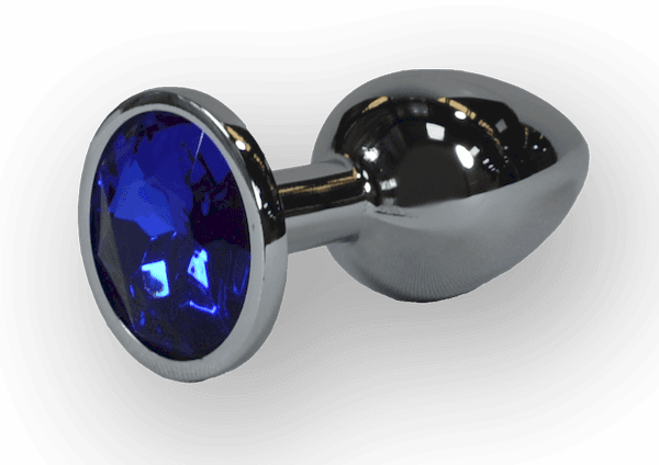 KINKY PLUG SILVER WITH BLUE ROUNDED GEM 2.7 INCH