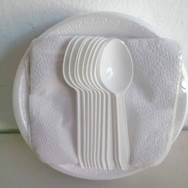 Paquete de 10 Platos, 10 Cucharas y 10 Servilletas