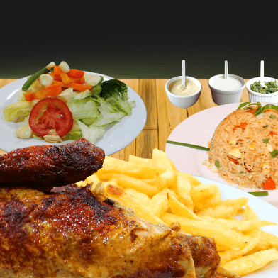 1 Pollo + Papas + Ensalada + 1/4 Pollo + Chaufa