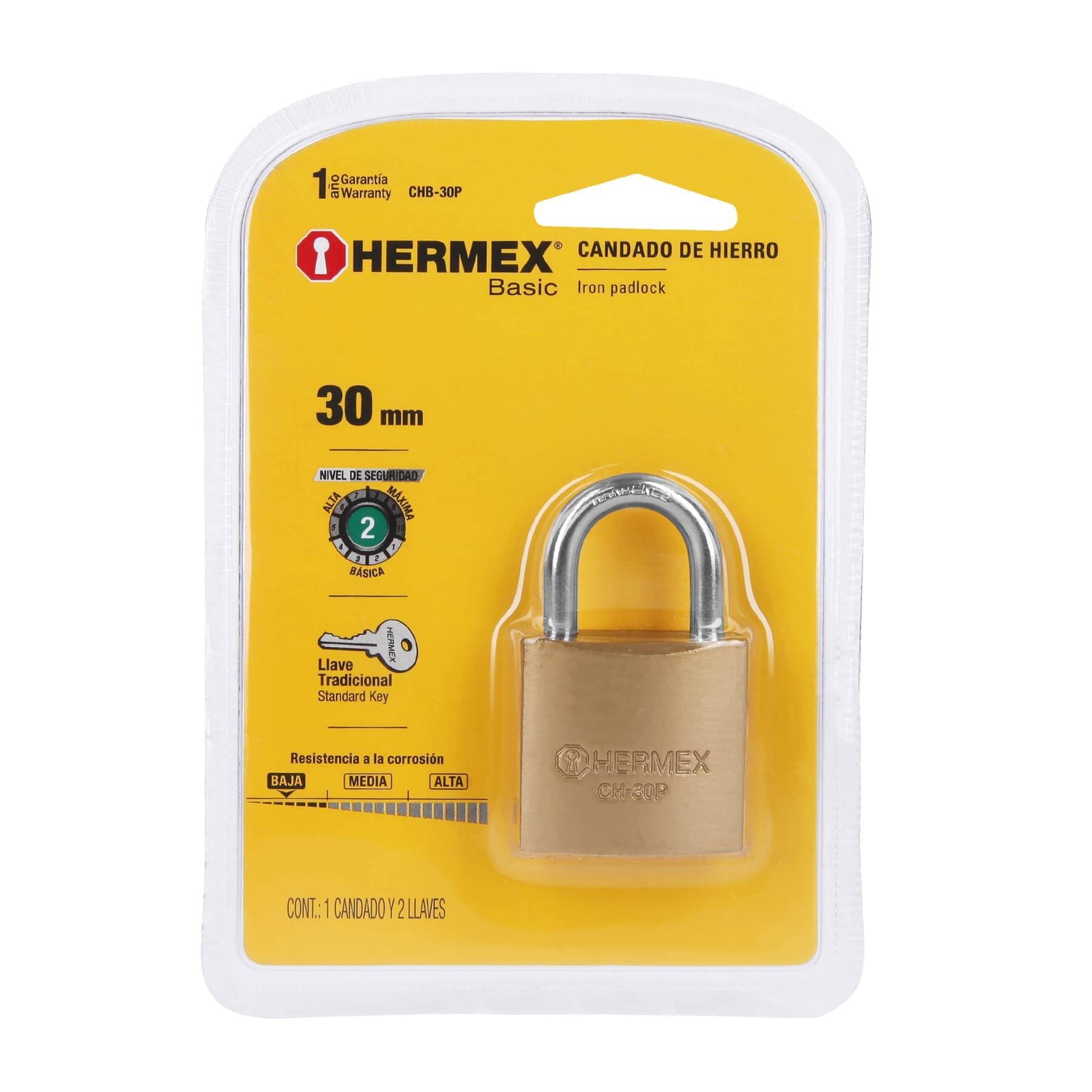 CANDADO HIERRO GANCHO CORTO CHB-30P 23523 HERMEX