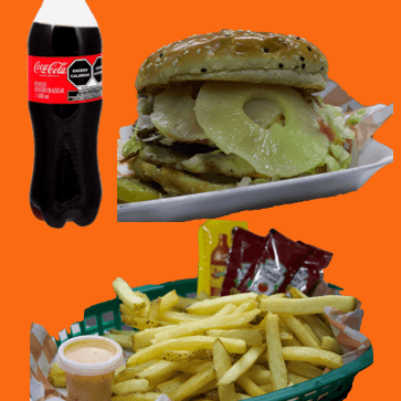 COMBO 6: HAMBURGUESA HAWAINA, PAPAS Y REFRESCO