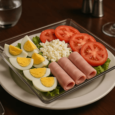 ENSALADA DE HUEVO CON ROLLITOS DE JAMON