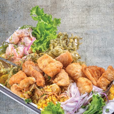 Ceviche, Arroz con Mariscos y Chicharrón Pescado