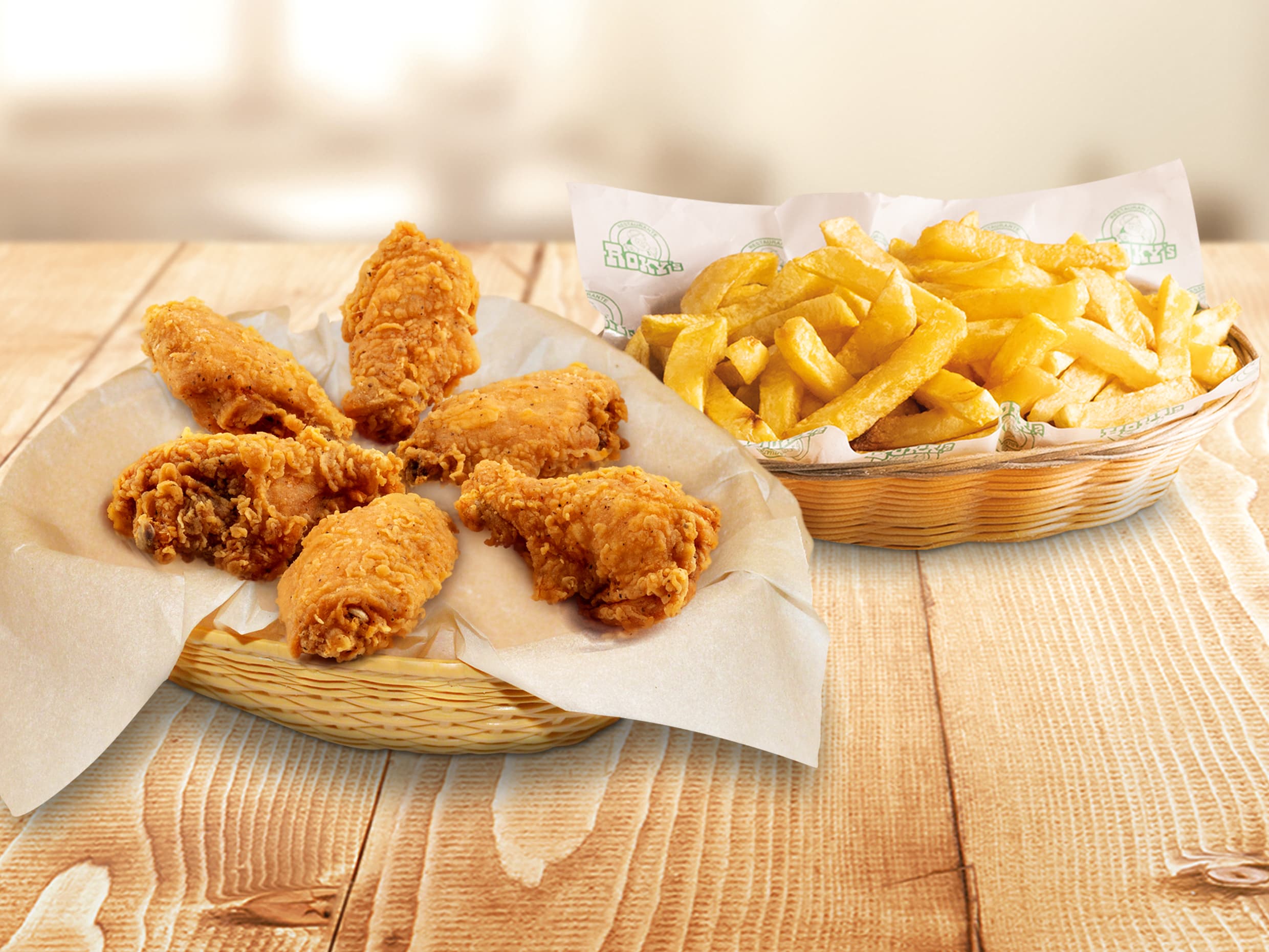 6 Rokys Wings + Papas Fritas
