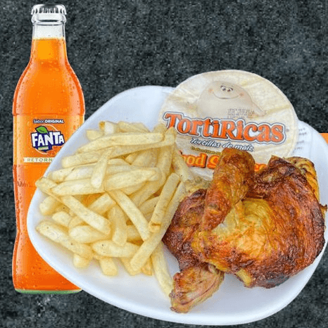 CP2 1/4 de Pollo, Tortillas, Papas Fritas y 1 Bebi