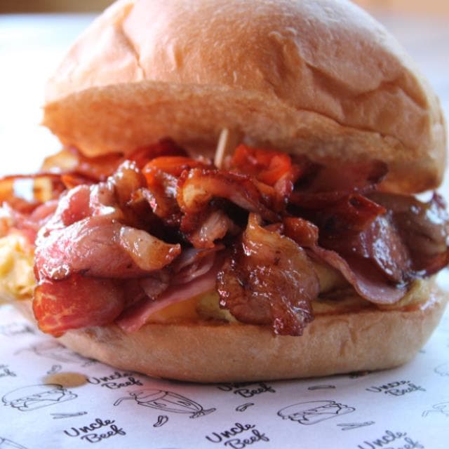 Maple bacon breakfast burger
