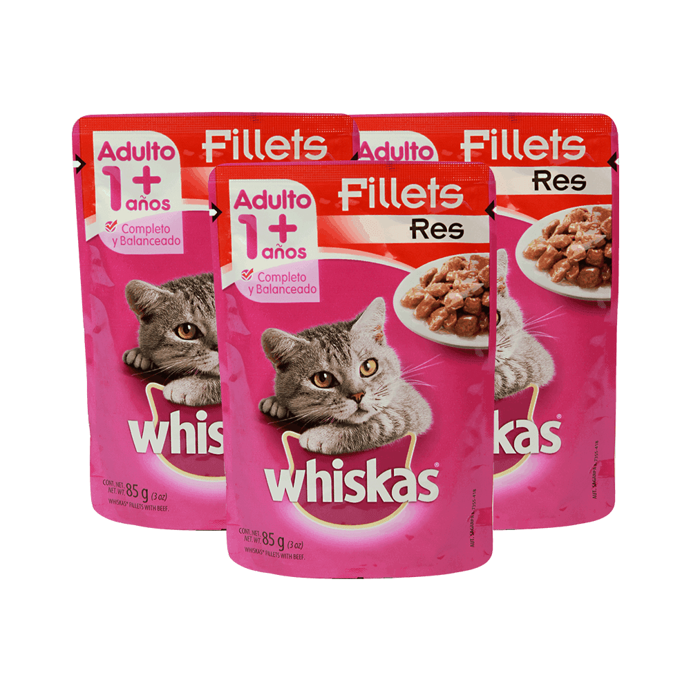 3 WHISKAS CARNE DE RES 85GRS