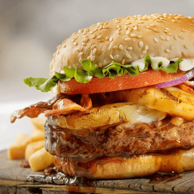 Hamburguesa de Pollo Doble Queso y Piña