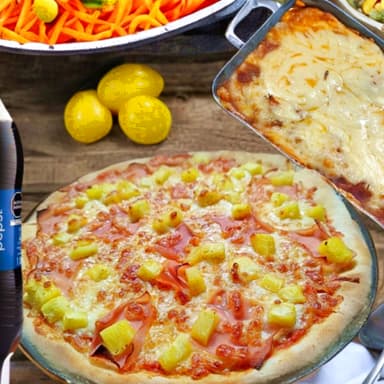 Combo pizza clasica 8tj+lasaña mixta+pepsi 1lt