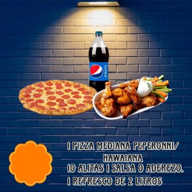 Promo pizza, alitas y refresco
