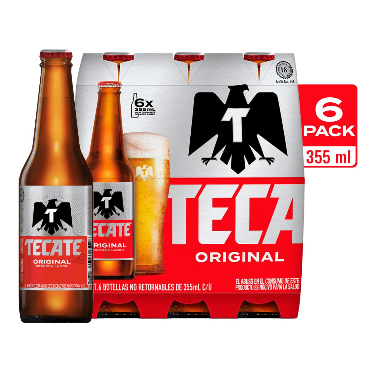 Tecate Cerveza Original Six Pack Botella 355 ml