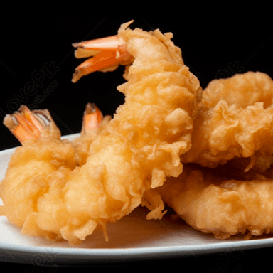 Papas con camarones capeados