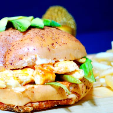 Hamburguesa de Pollo a la Plancha BBQ,  y papas