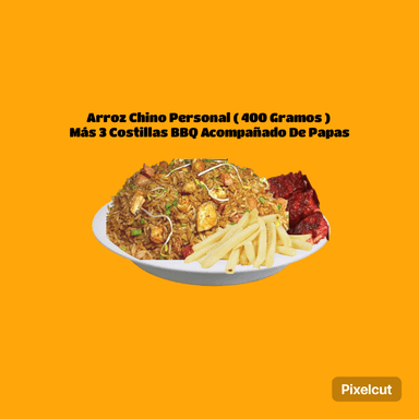 Arroz Chino Acompañado De 3 Costilla BBQ + Papas