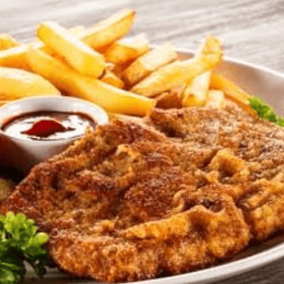 Milanesa de res+2 dobladitas+papas+refresco de 335