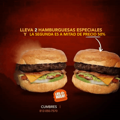 Ordena 2 Burger Especiales y solo paga 1 y media!