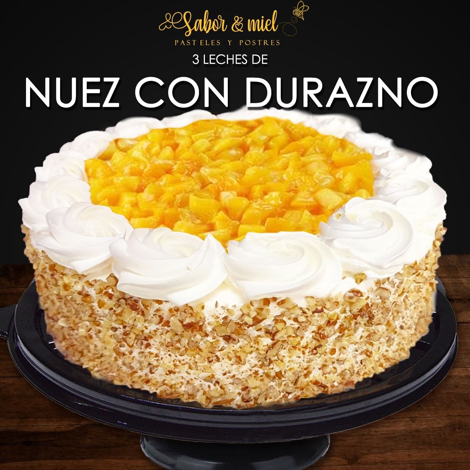 Pastel 3 Leches nuez con durazno