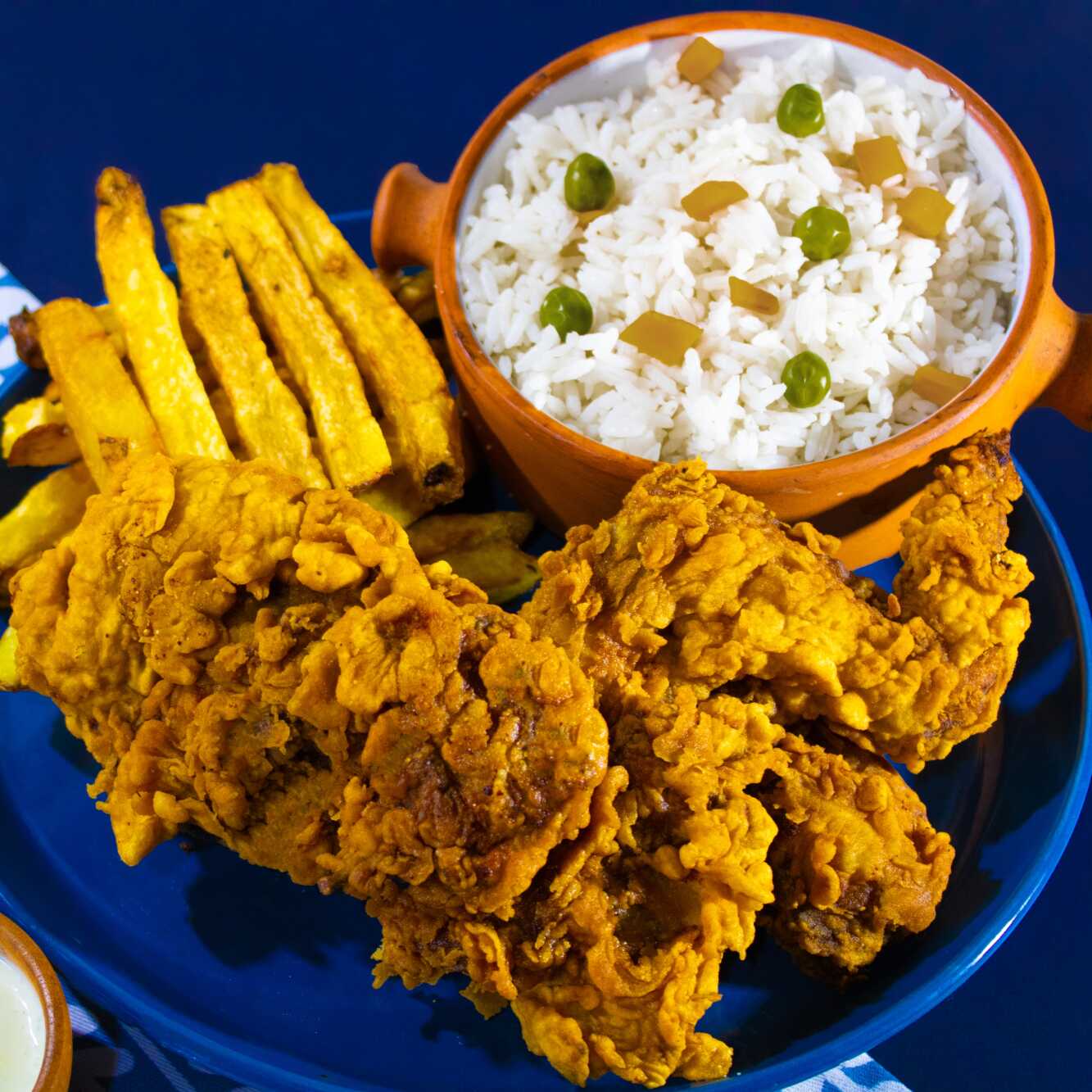 Brostear con Arroz y Papas Fritas