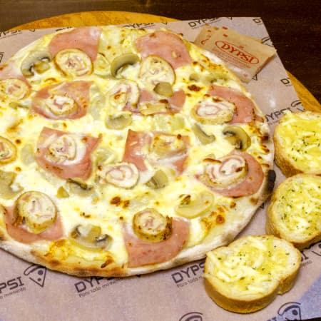 Pizza Cordon Bleu 8 Tajadas con Pan al Ajo
