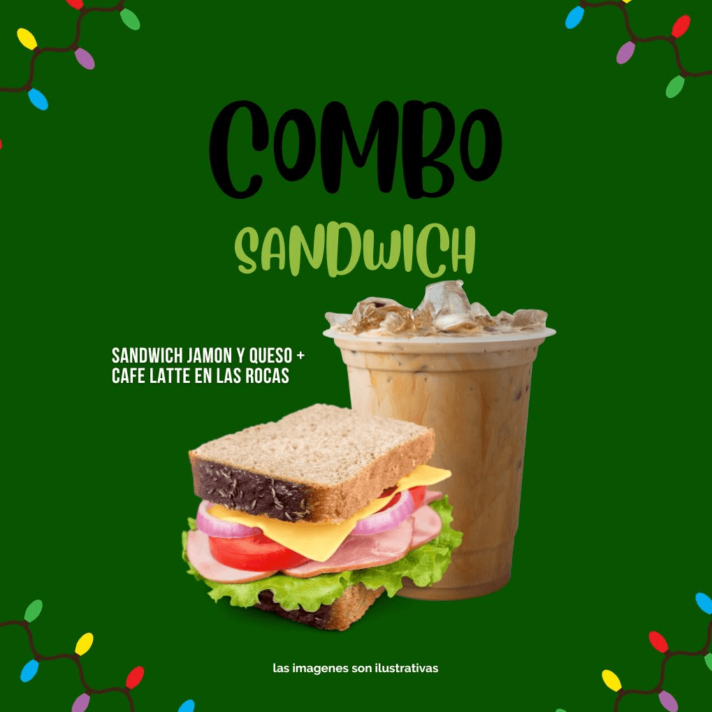 sándwich jamón y queso +  café latte