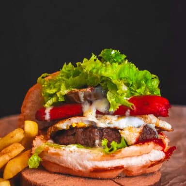 Hamburguesa la Extranjera + Papas 120gr