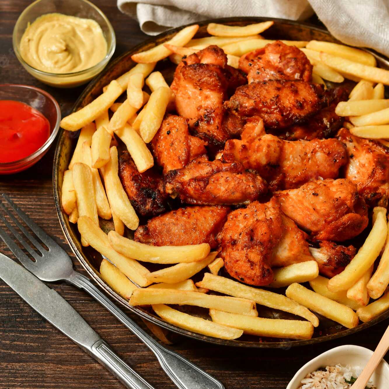 alitas de pollo 12u + papas