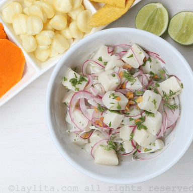 Ceviche de Pescado con Tortilla Tostada
