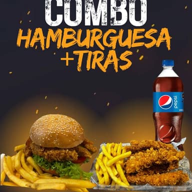 HAMBURGUESA CRISPY C/PAPAS-5 TIRAS C/P- PEPSI 1.75