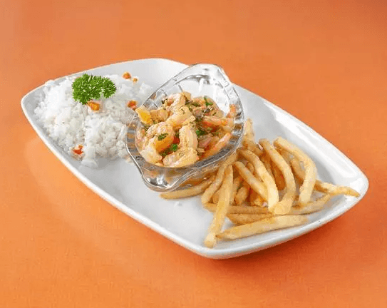 Ceviche Pescado +Camarones Ajillo +2 Batidos Agua