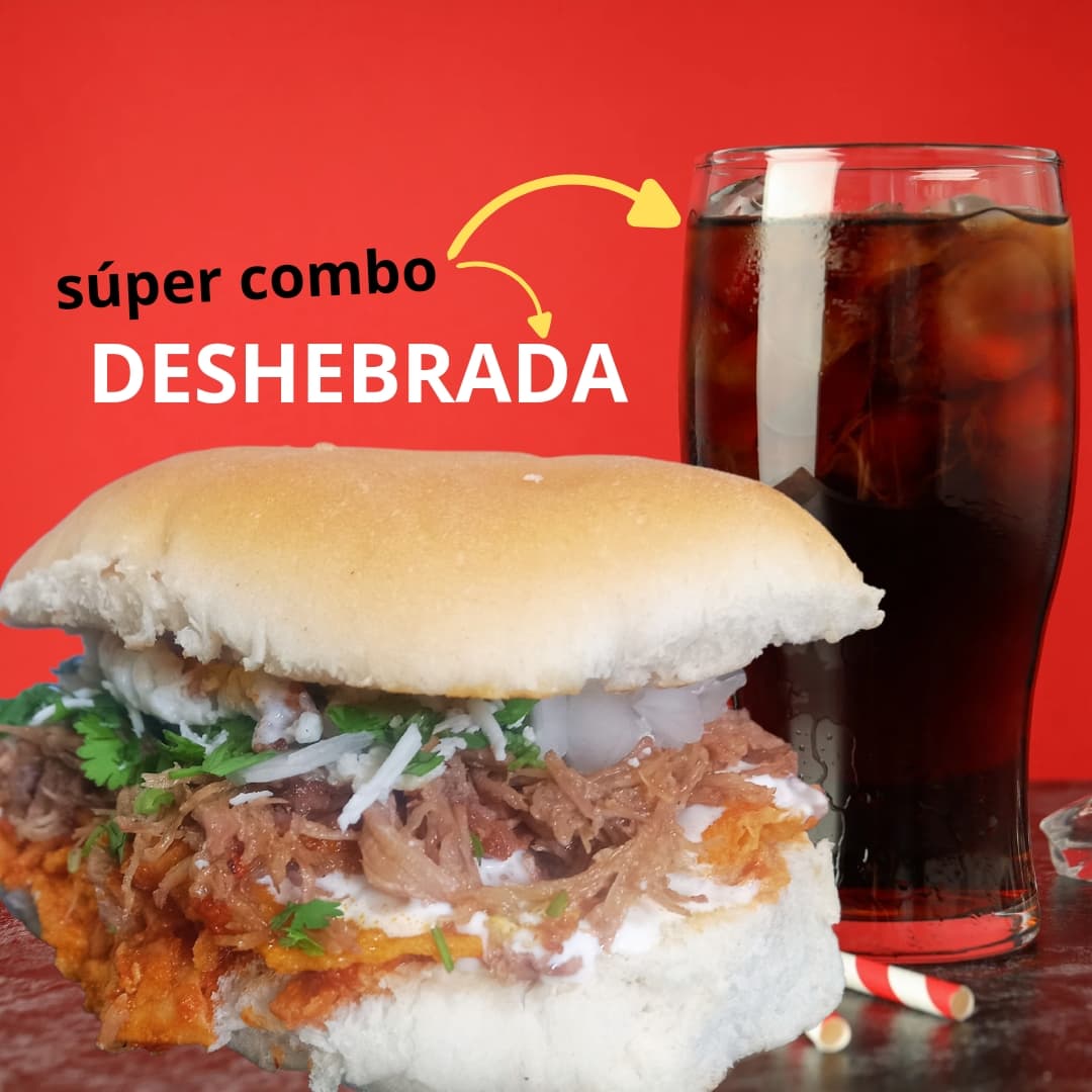 Torta de chilaquiles deshebrada + soda