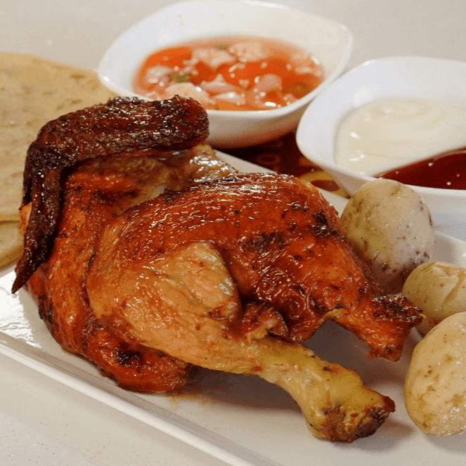 Medio pollo asado al carbon