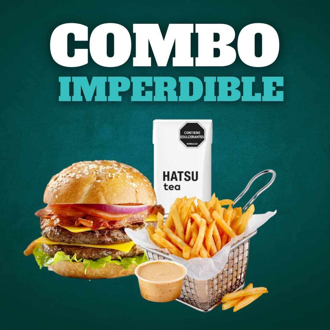 Hamburguesa Doble + Papas + Hatsu 235ml